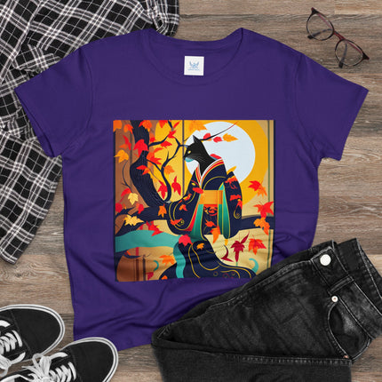 Black Cat in Kimono Women's Midweight Cotton Tee