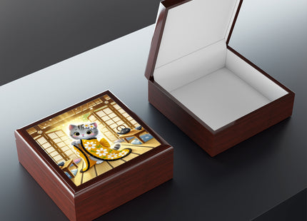 Playful Kitten in the Tea Room Jewelry Box