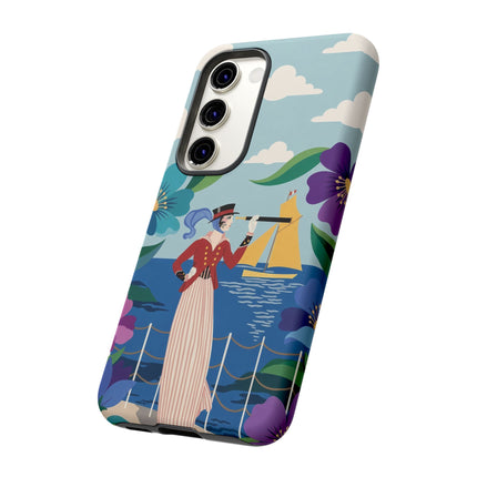 🌊🔭 The Lady Of The Seaside Lookout Phone Case – Art Deco Nautical Adventure