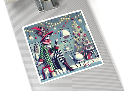Whimsical Christmas Tea Party Kiss-Cut Stickers (4 Sizes)