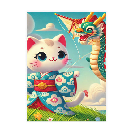 Geisha Kitten and the Dragon Kite Postcard Bundles (envelopes included) - Bundles of 10, 30, 50 Pieces