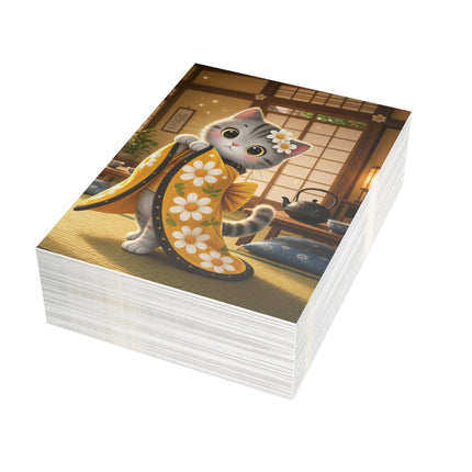 🐱🌼 The Daisy Kimono Kitten Greeting Card – Whimsical Garden Charm