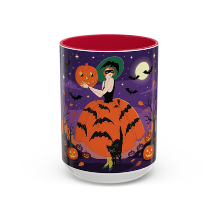 🎃🌕 The Pumpkin Moon Enchantress Colorful Mug – Elegant Halloween Masquerade