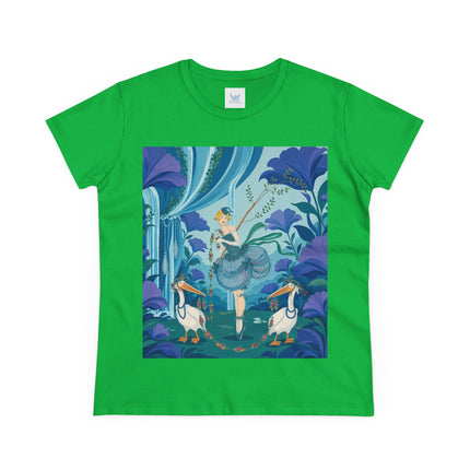 🪶🌺 The Pelican Garden Dance Cotton Tee – Art Deco Botanical Whimsy
