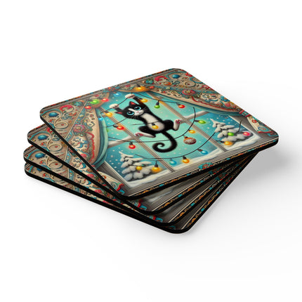 Mischief in Tinselland Corkwood Coaster Set