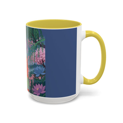 The Lady Of The Cherry Blossoms Colorful Mugs – Art Deco Spring Elegance