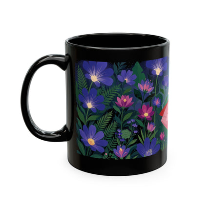 🌙🌺 The Lady Of The Midnight Flower Garden Ceramic Mug – Art Deco Floral Elegance