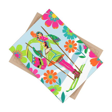🎿🌸 The Winter Flower Adventurer Ceramic Tile – Colorful Alpine Fantasy