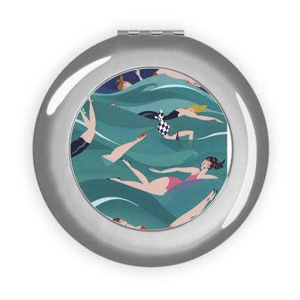 Summer Splash Compact Mirror – Carefree Beach Joy & Mid-Century Fun