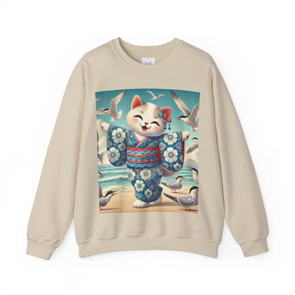Geisha Kitten by the Seaside Heavy Blend™ Crewneck Sweatshirt