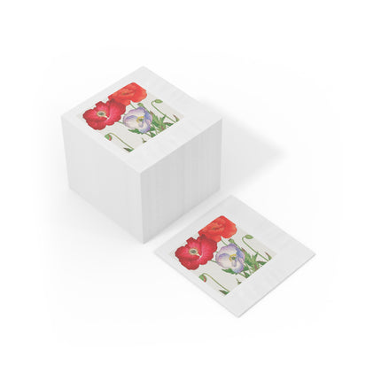 Poppies by Tanigami Kônan White Coined Napkins – Bold Blooms & Japanese Woodblock Elegance