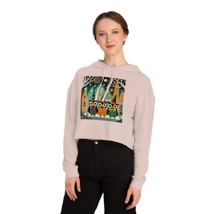 Night of the Trick-or-Treating Owlets Women’s Cropped Hooded Sweatshirt