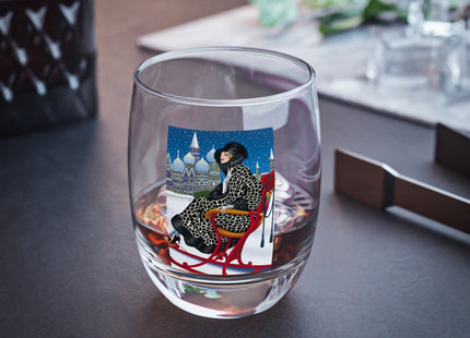 Elegant Winter Woman in Sleigh Whiskey Glass