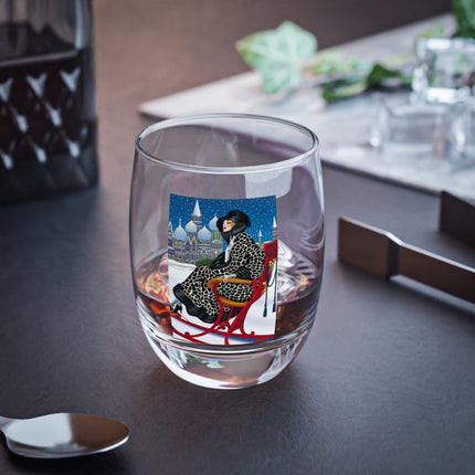 Elegant Winter Woman in Sleigh Whiskey Glass