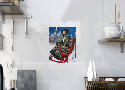 Elegant Winter Woman in Sleigh Ceramic Tile