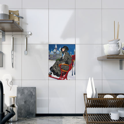 Elegant Winter Woman in Sleigh Ceramic Tile