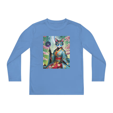 Cyberpunk Geisha Youth Long Sleeve Competitor Tee – Neon Elegance & Futuristic Fantasy