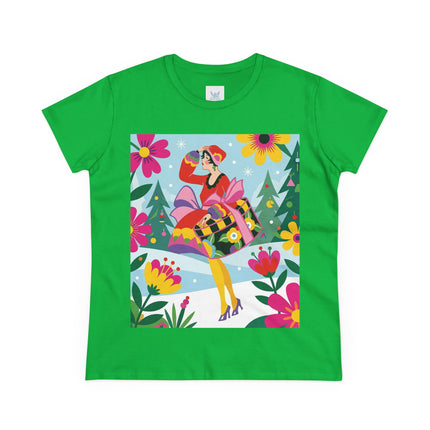 🎄🌺 Christmas In The Winter Garden Cotton Tee – Art Deco Holiday Whimsy