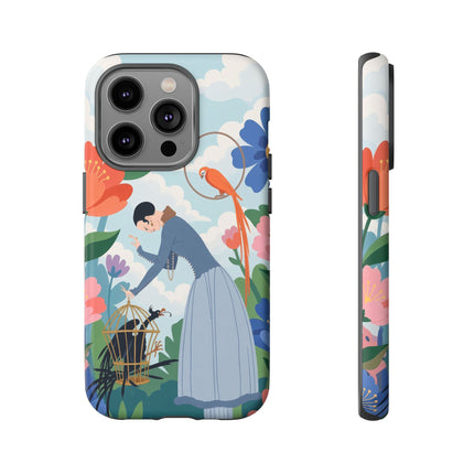 🦜🌺 The Lady Of The Garden Aviary Phone Case – Art Deco Floral Whimsy