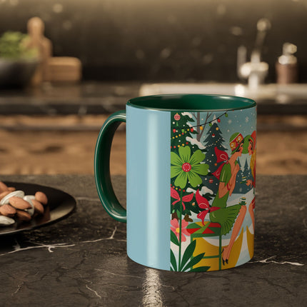 ☕🎄 Christmas Tea In The Snow Garden Colorful Mug – Art Deco Holiday Friendship