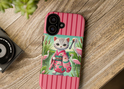 Geisha Kitten Strolls Among the Spoonbills Phone Cases