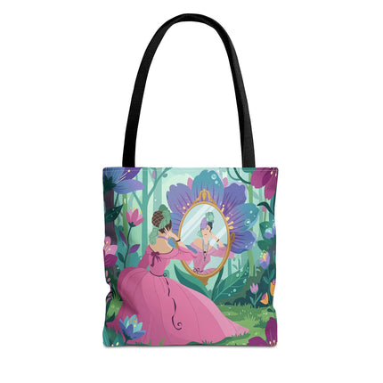 🌸🪞 The Lady Of The Enchanted Garden Mirror Tote Bag – Art Deco Floral Fantasy