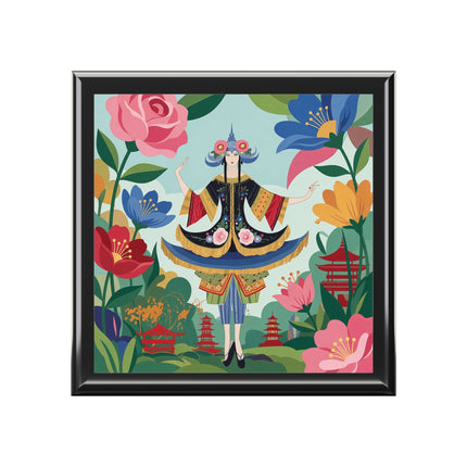 🌸🏯 The Lady Of The Pagoda Garden Jewelry Box – Art Deco Floral Fantasy