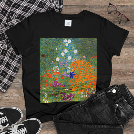 Cottage Garden by Gustav Klimt Women's Midweight Cotton Tee