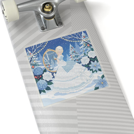 💙❄️ The Lady Of The Winter Looking Glass Kiss-Cut Sticker – Art Deco Christmas Fantasy