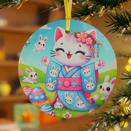 Springtime Kitten’s Easter Joy Glass Ornament