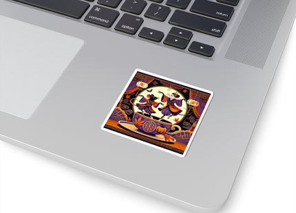 Theatrical Halloween Kabuki Mice on Teacup Kiss-Cut Stickers (4 Sizes)