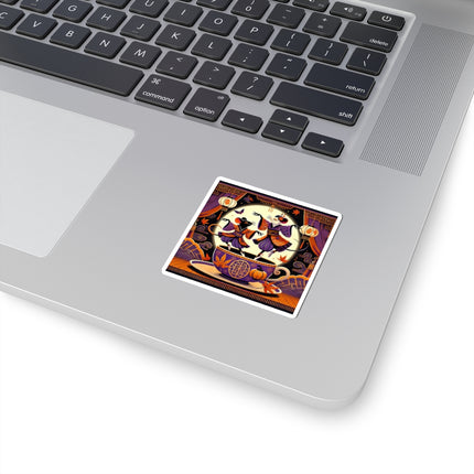 Theatrical Halloween Kabuki Mice on Teacup Kiss-Cut Stickers (4 Sizes)