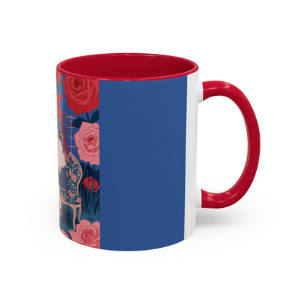 The Lady And The Scarlet Macaw Colorful Mugs – Art Deco Floral Elegance