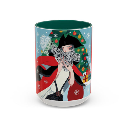 ❤️ The Lady Of The Crimson Scarf Colorful Mug – Art Deco Christmas Elegance