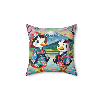 Rainy Day Ducks Spun Polyester Square Pillow