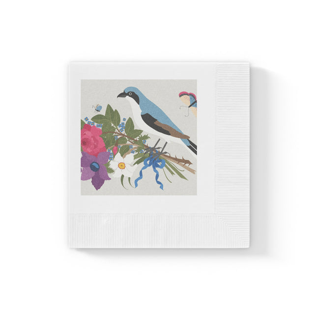 Bluebird & Butterfly White Coined Napkins – Spring Harmony & Delicate Beauty
