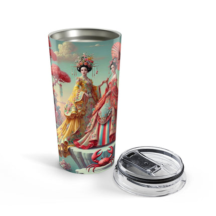 Cherry Blossom Courtesans & Crimson Crab Tumbler 20oz – Imperial Elegance & Playful Charm