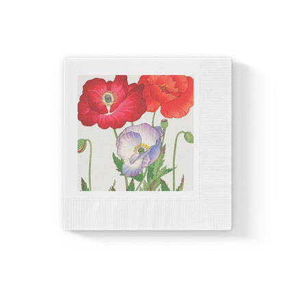Poppies by Tanigami Kônan White Coined Napkins – Bold Blooms & Japanese Woodblock Elegance