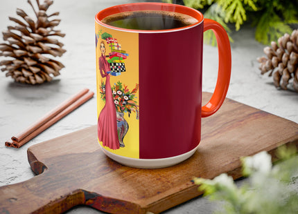 Elegant Holiday Woman with Gifts Colorful Mugs (11oz, 15oz)