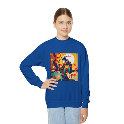 Black Cat in Kimono Youth Crewneck Sweatshirt