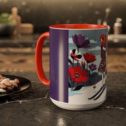 🎿❄️ The Winter Flower Skier Colorful Mug – Art Deco Alpine Fantasy