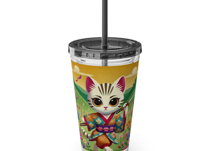 Samurai Kitten Sunsplash Tumbler with Straw, 16oz