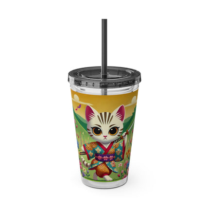 Samurai Kitten Sunsplash Tumbler with Straw, 16oz