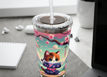Samurai Kitten Sunsplash Tumbler with Straw, 16oz