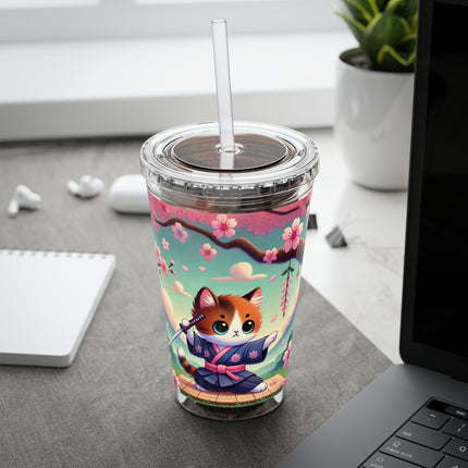 Samurai Kitten Sunsplash Tumbler with Straw, 16oz