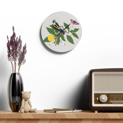 Blue Tit & Butterfly Acrylic Wall Clock