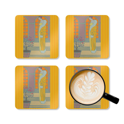 Sur Les Marches Du Jardin by Georges LePape Corkwood Coaster Set