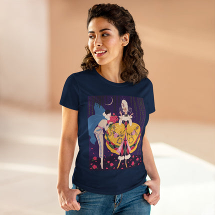 🌹🌙 The Queen Of The Midnight Roses Cotton Tee – Art Deco Garden Fantasy