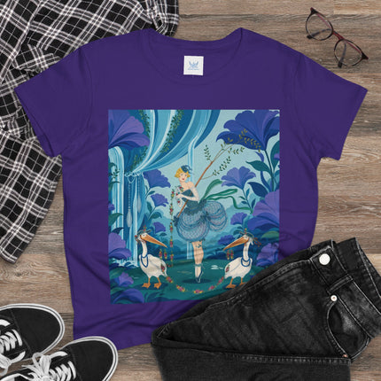 🪶🌺 The Pelican Garden Dance Cotton Tee – Art Deco Botanical Whimsy