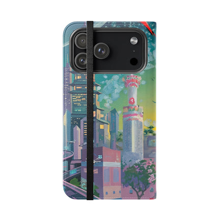 🦜⚡ Tech Plumes Flip Case – Neon Feathers & Futuristic Brilliance
